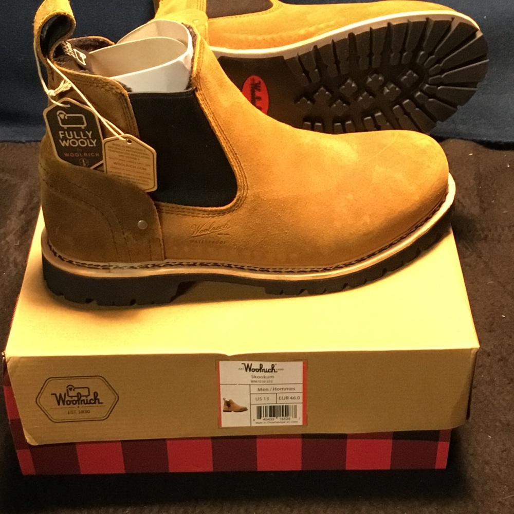 Woolrich “Skookum Boots”
Wool lined, waterproof
Very rare
Brand new 
Men’s 13